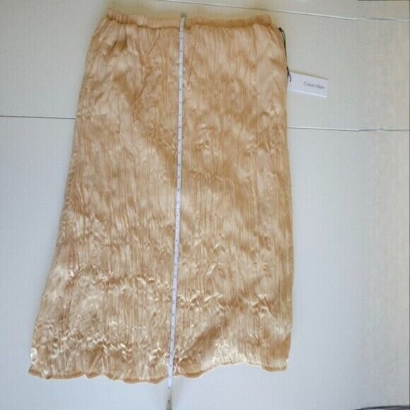 Calvin Klein Skirt Womens M Metallic Gold Shimmery Crinkle Pleated Midi Pull On - Picture 5 of 15